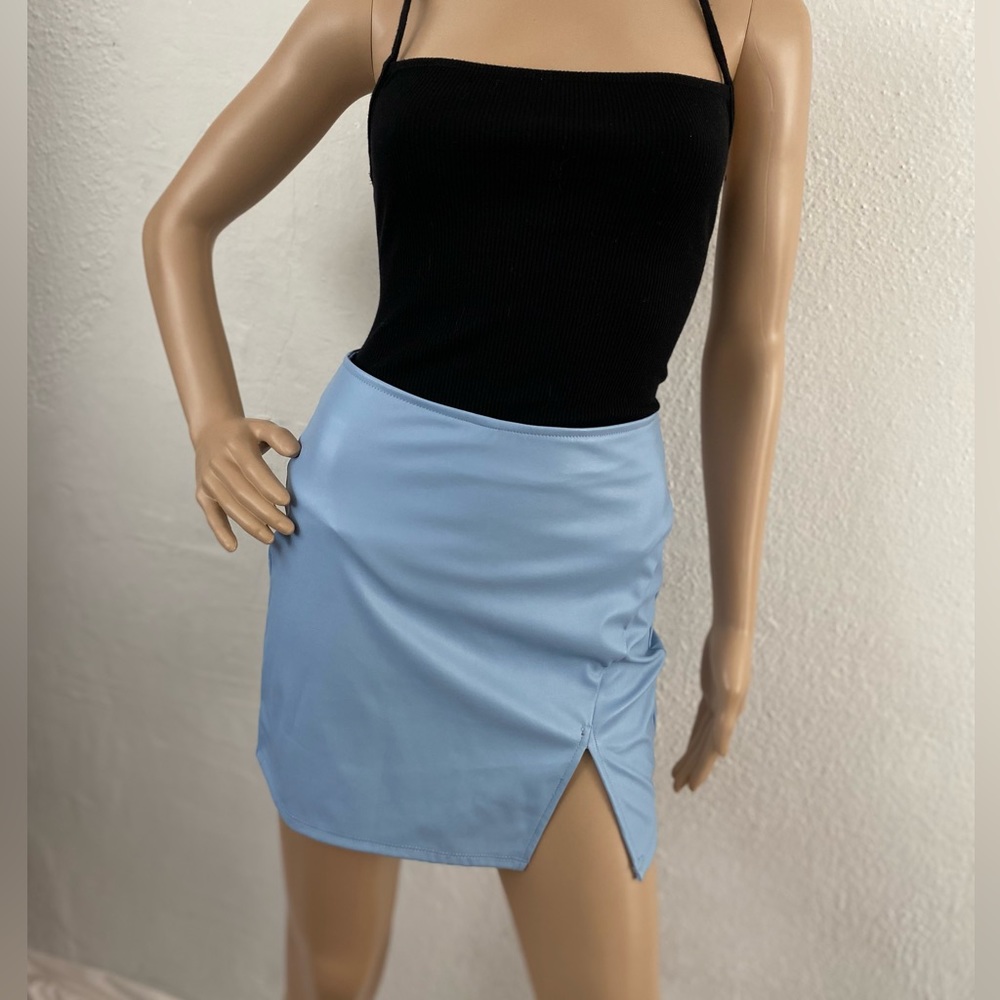 WOMENS Blue Fox Leather Mini Skirt Size S